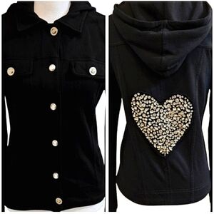 Twisted Heart Black Hoodie Jacket with large Swarovski crystal Heart